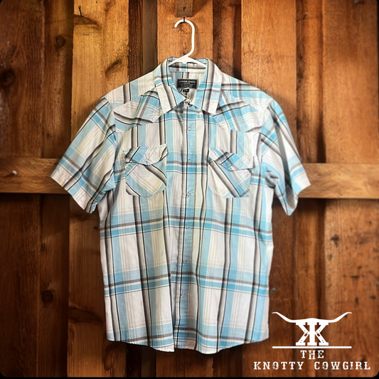 Pastel Blue Plaid S/S Western Shirt Lg Urban Rags