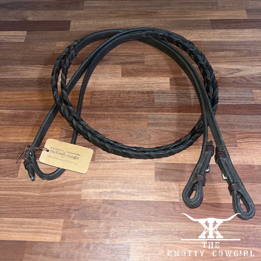 Dark Brown English Braided Leather Reins