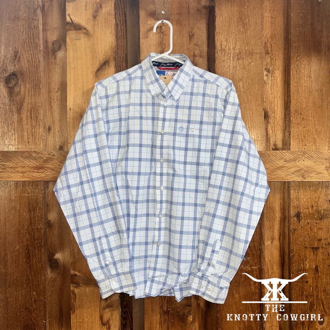 Sz S Boys Wrangler White Plaid L/S B/U Western Shirt