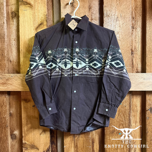 Sz Med Boys Panhandle Brown Western L/S S/U Shirt