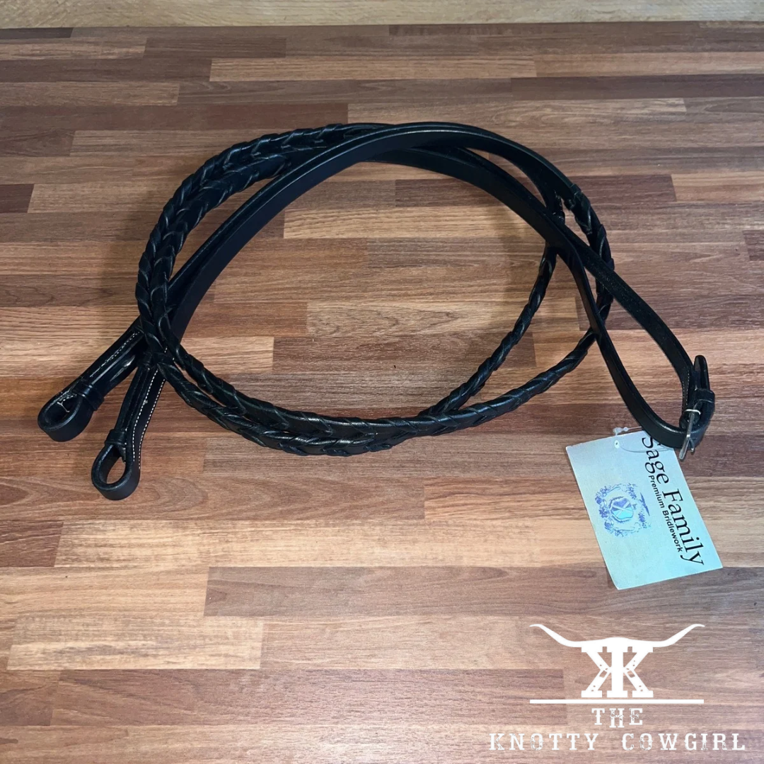 Sage Family XLong Blk Braided English Reins