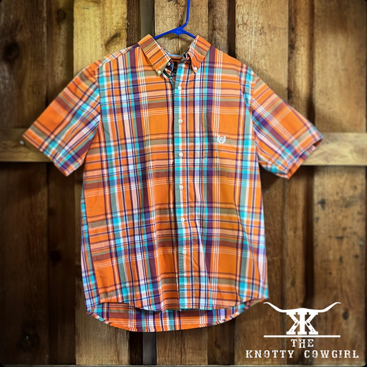 Chaps Orange/ Plaid S/S Button Up Shirt