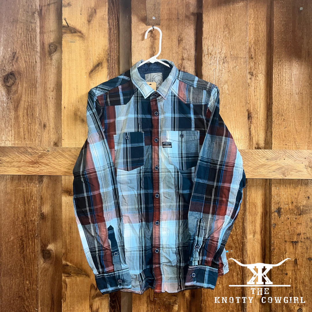 Sz S WO Blue Plaid L/S B/U Western Shirt