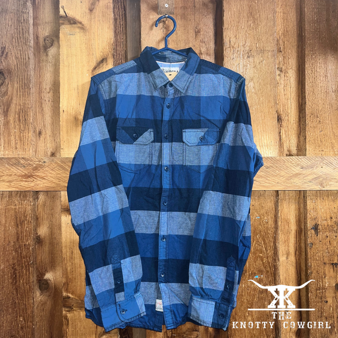 Sz Med Blue Buffalo Plaid L/S B/U Western Shirt