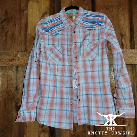 Sz Med Panhandle Orange Plaid L/S S/U Shirt