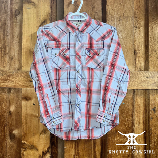 Sz Lrg Boys Wrangler Org/Gry Western L/S S/U Western Shirt