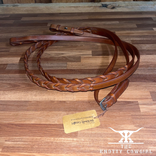 Braided Orange Leather English Reins