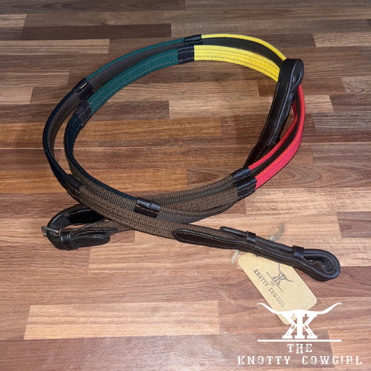 Tri Color Webbed English Reins