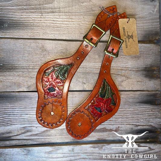 New Custom Leather Floral Western Spur Straps