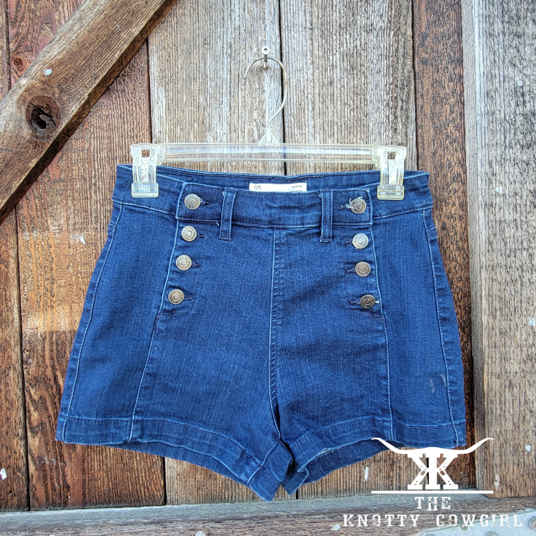 Sz 5 Dark Denim Multi Button Shorts