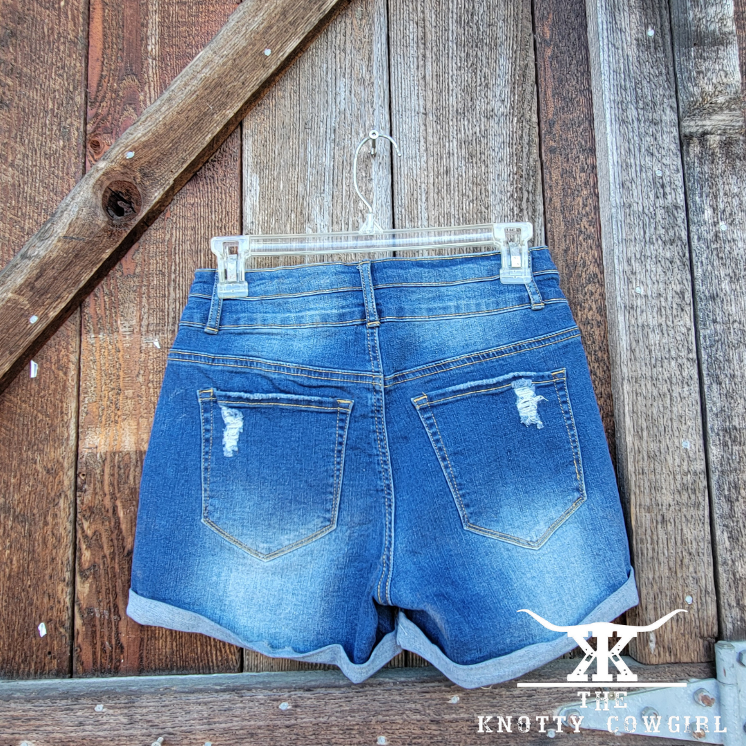 Sz Sm Double Button Denim Cut Off Shorts