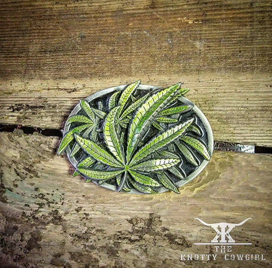 Oval Green Pot Leaf Belt Buckle