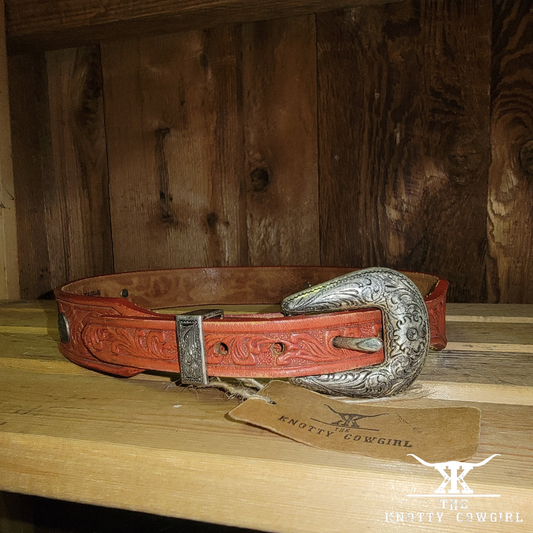 Justin Red Leather Belt 28"