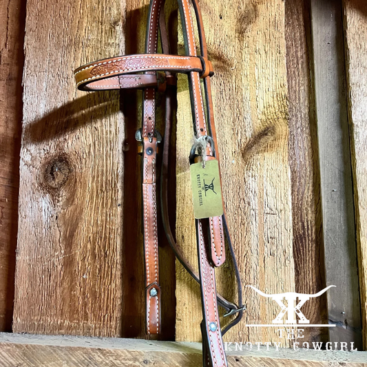 Oak Leaf Tooled Buck Stitched Western Headstall